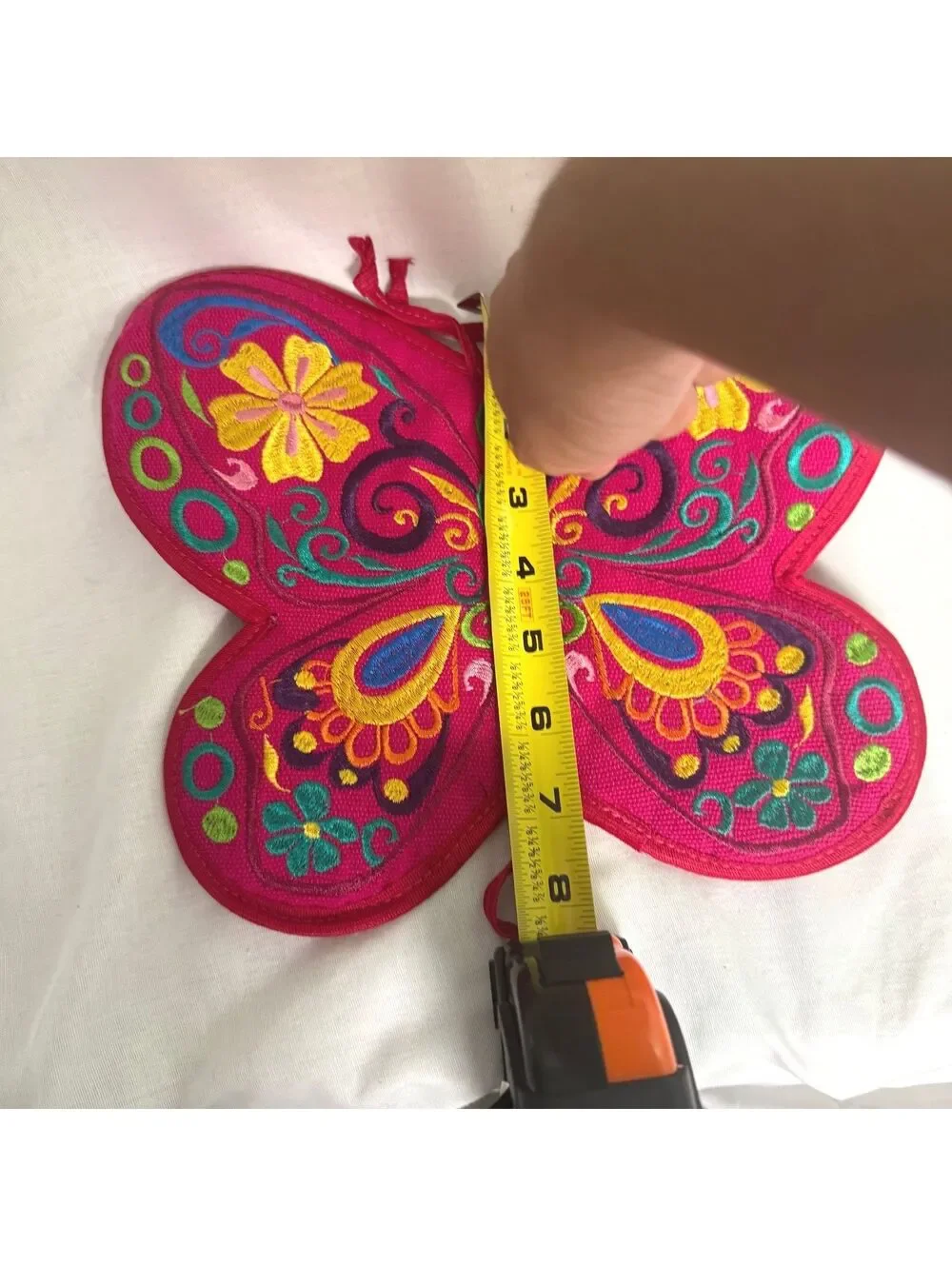 Guatemala Embroidered Butterfly Pot Holder Hot Pad Trivet Colorful Folk Art